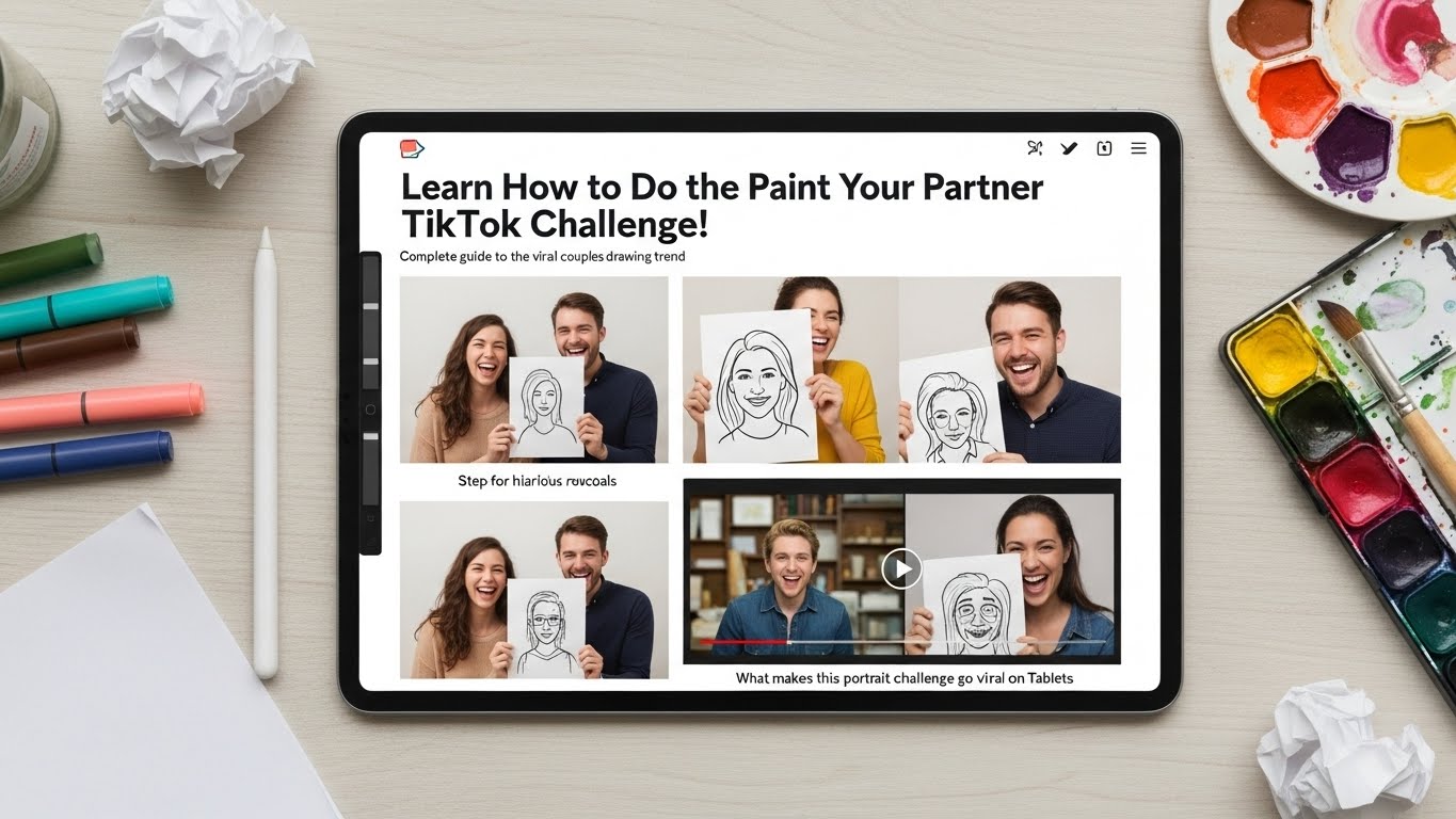 Couple revealing their painted portraits to each other, laughing